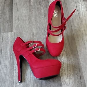 Red pump heels